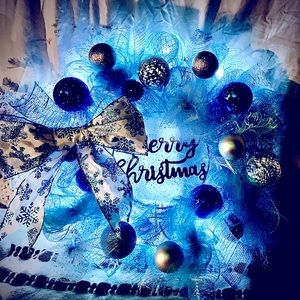 Blue Christmas wreath. With lights